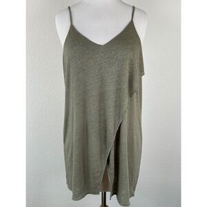 Chaser Olive Draped Tank Top Asymmetrical Wrap Hem V Neck Minimalist Flowy Med